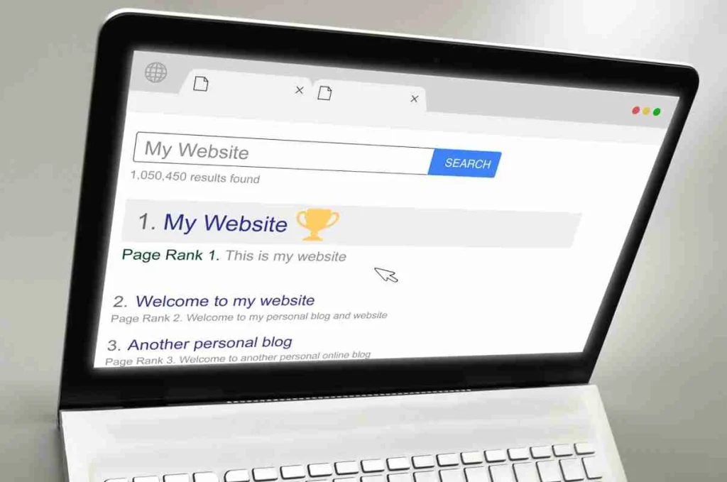 Website page appearing in search engine results
